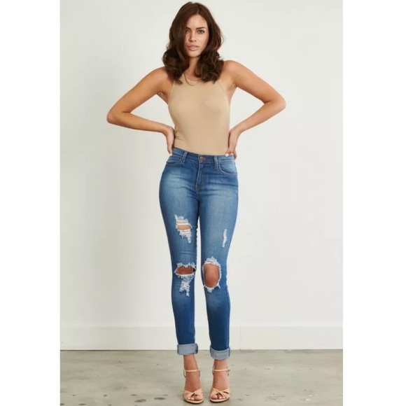 Destroyed Ripped Mid Rise Stretch Skinny Jeans - Picture 3 of 8